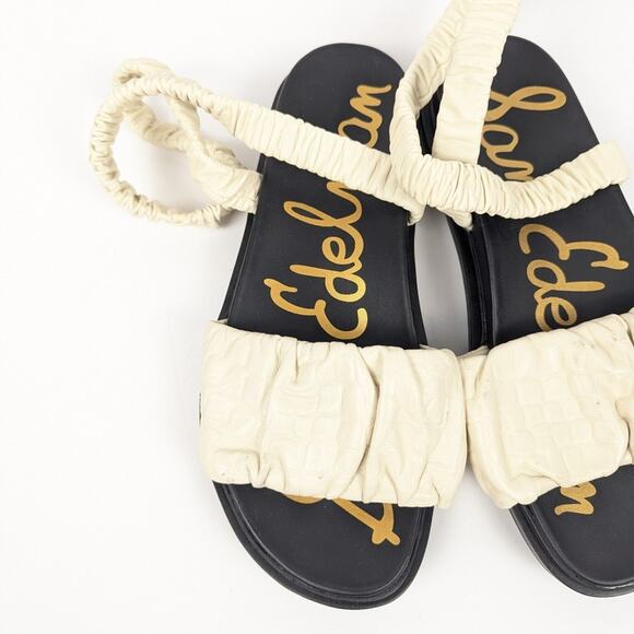 Sam Edelman Cream Velma Ruched Banded Ankle Strap Sandals Size 8.5 - Picture 8 of 10